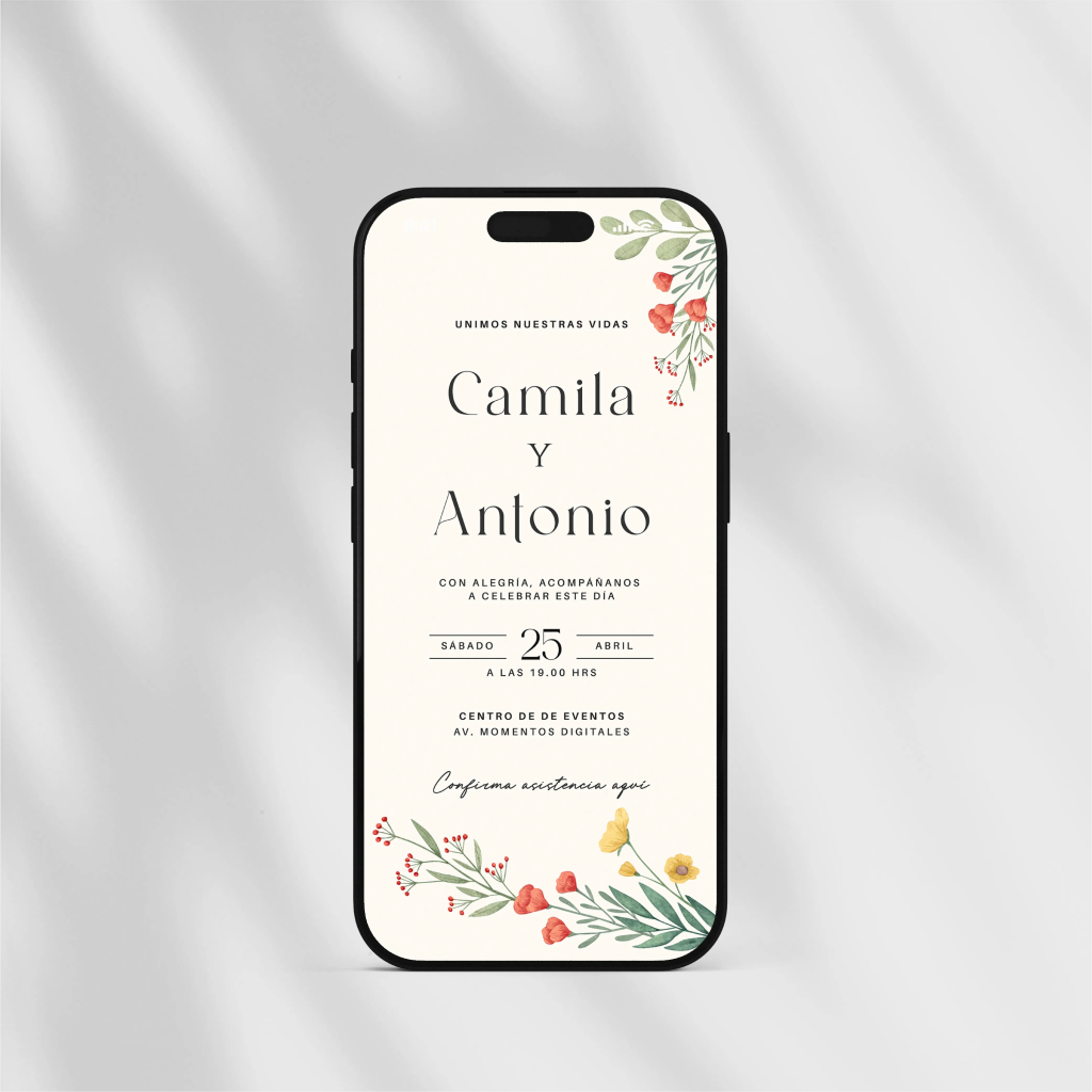 Invitación Digital de Boda Estática estilo Acuarela Silvestre.