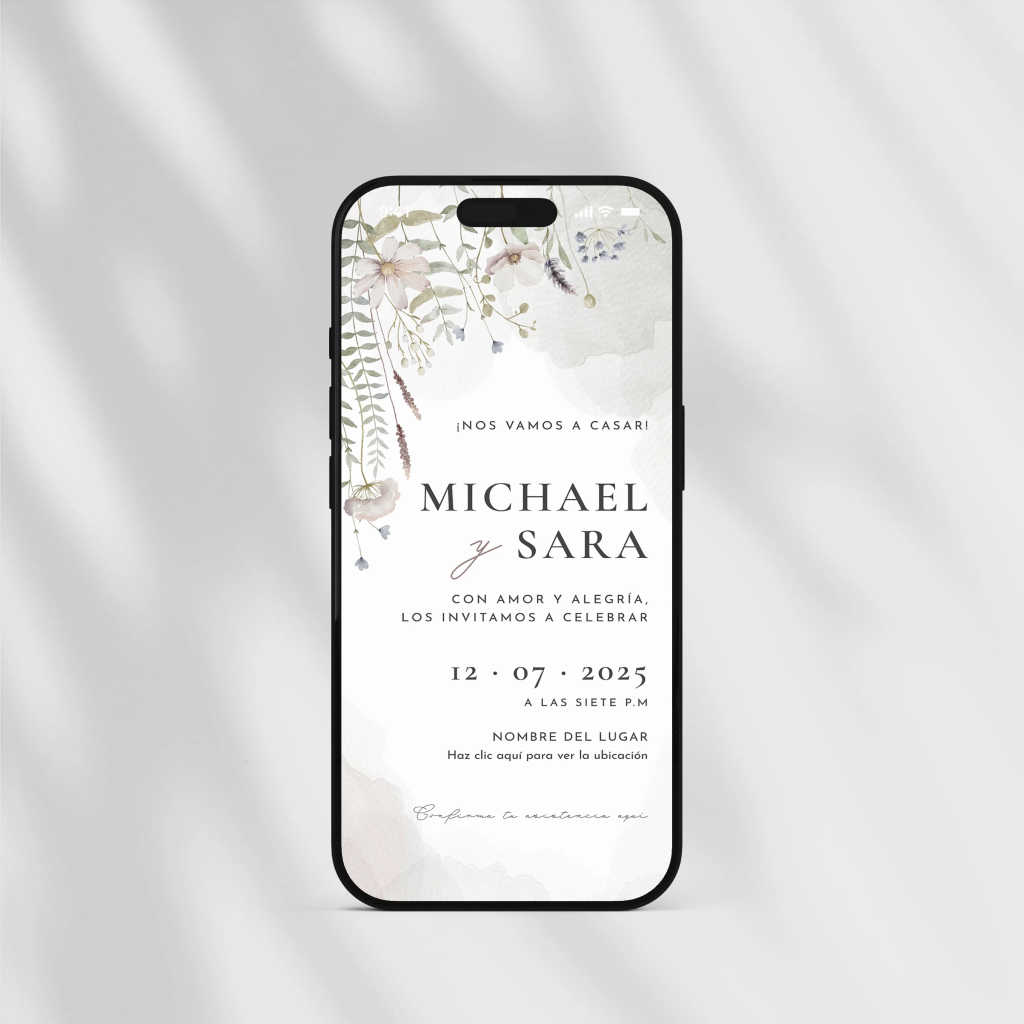 Invitación Digital de Boda Estática Blanca esencia.
