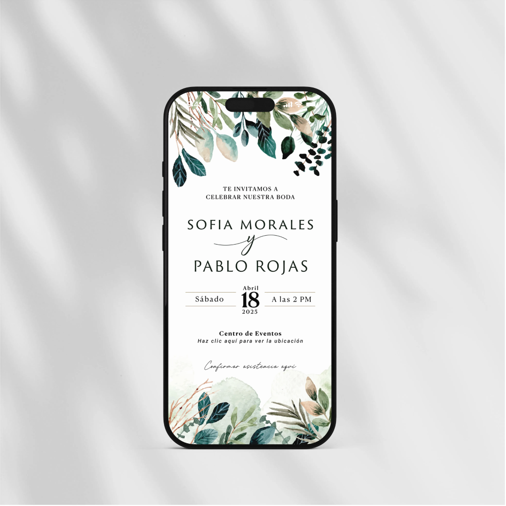 Invitación Digital de Boda Estática Botánico.