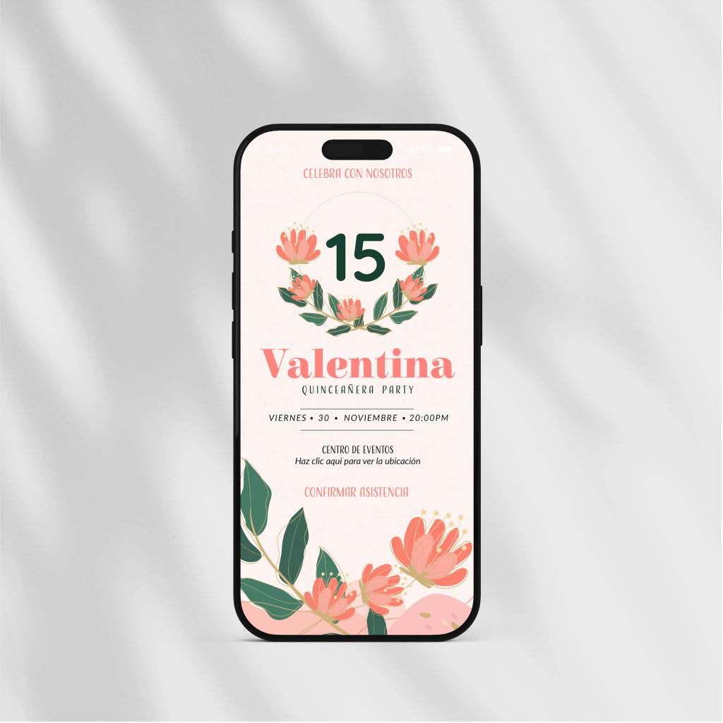 Invitación Digital de XV años Floral.