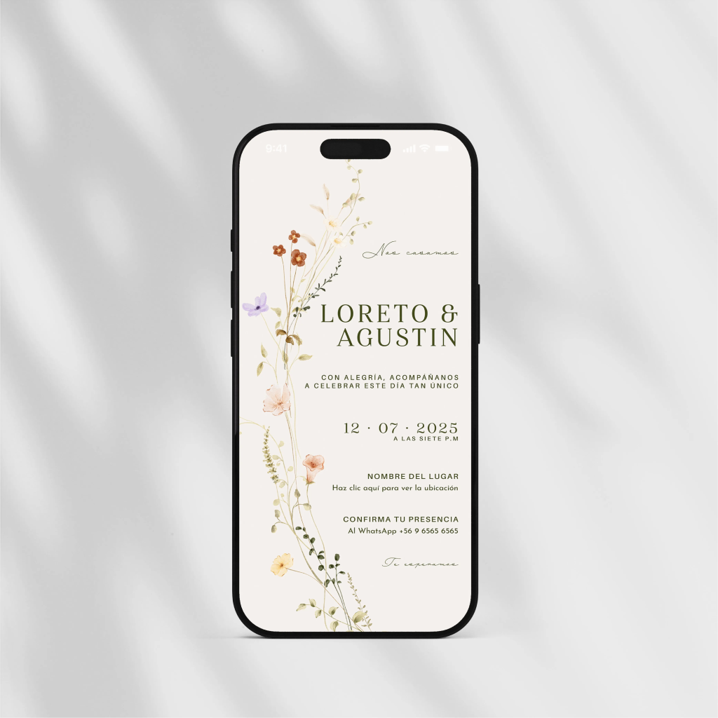 Invitación Digital de Boda Estática Flores de porcelana.