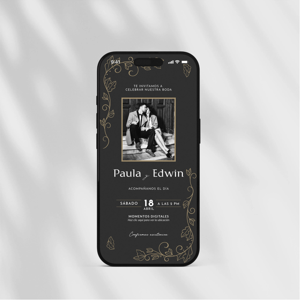 Invitación Digital de Boda Estática Noche silvestre.