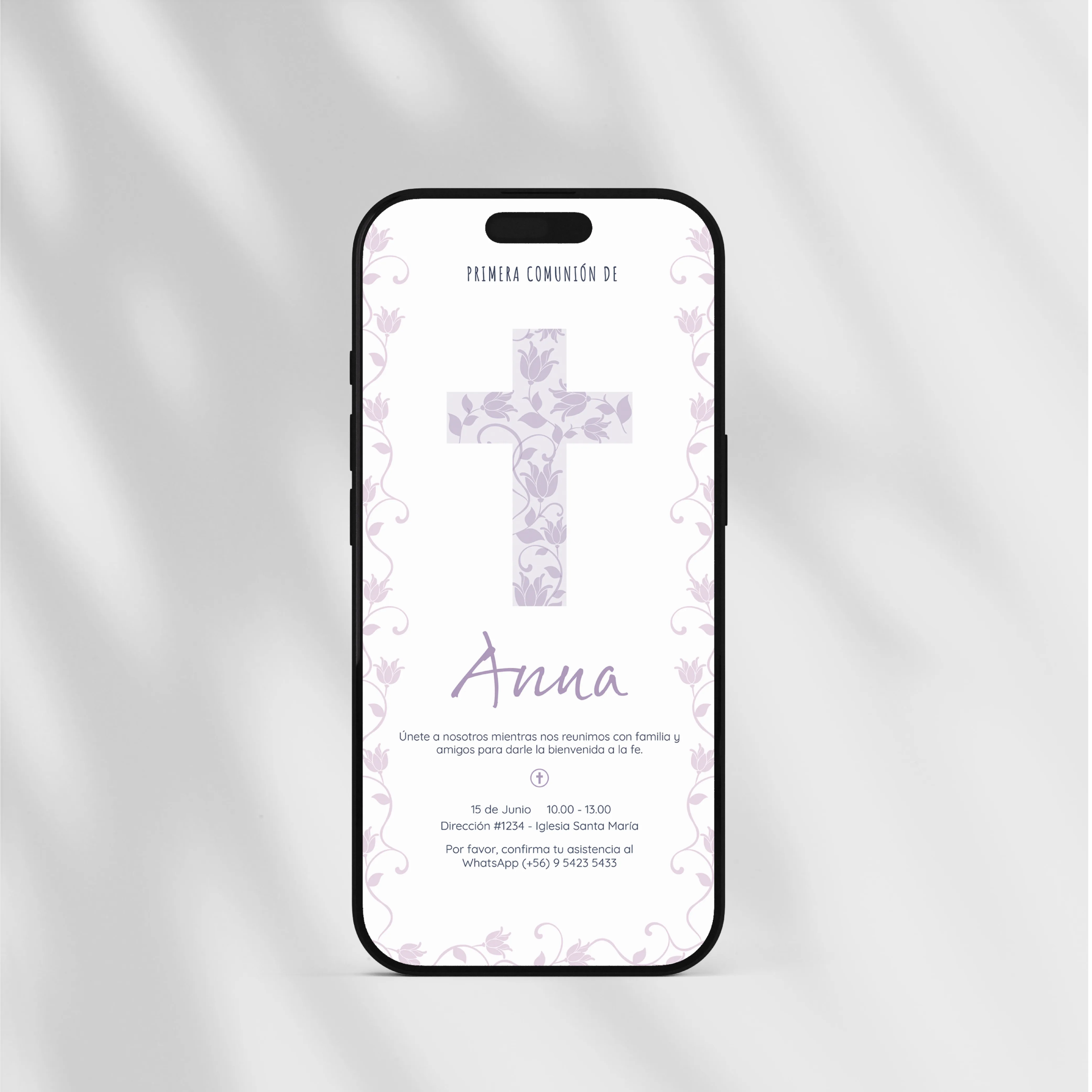 Invitación Digital de evento Religioso, Primera comunión Pureza y fe.