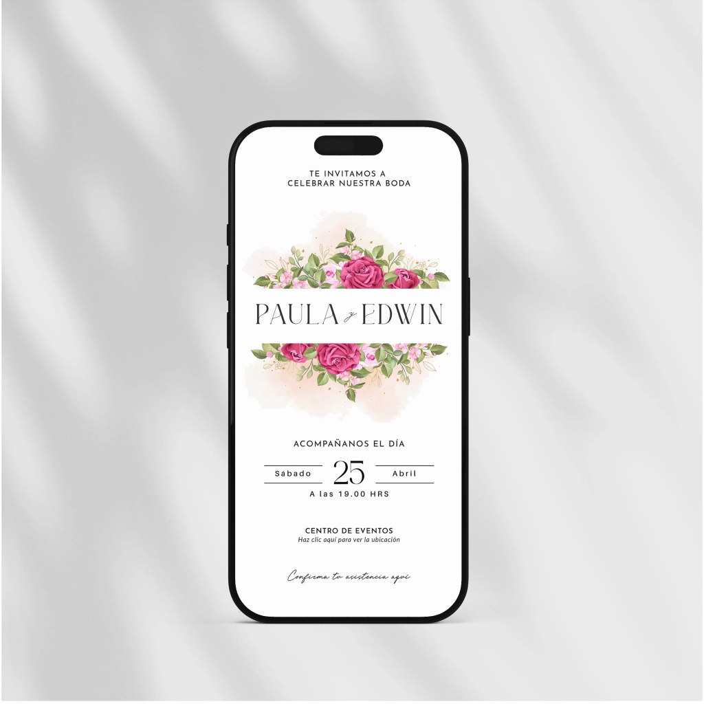Invitación Digital de Boda Estática Rosas.