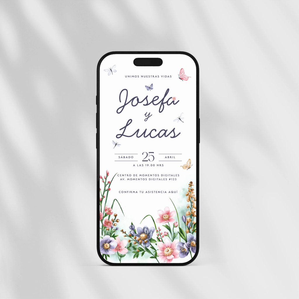 Invitación Digital de Boda Estática Mariposa.